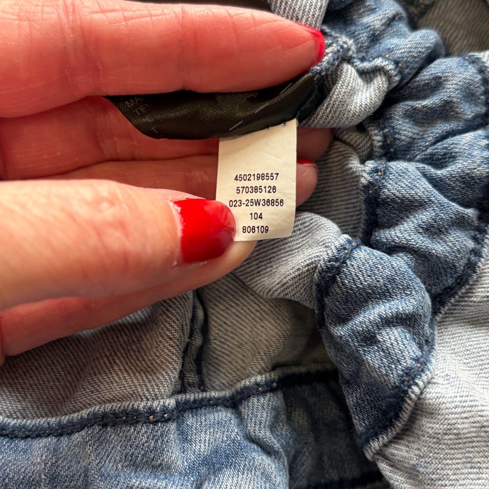 White House Black Market Cinched Waist Denim Jacket Peplum Front Zip Sz L - Picture 11 of 14